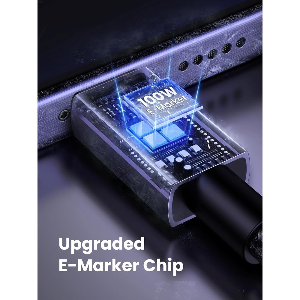 USB კაბელი UGREEN L512 (35985), 100W, Type-C to Type-C PD Fast Charging Cable, 0.5m, Space Gray