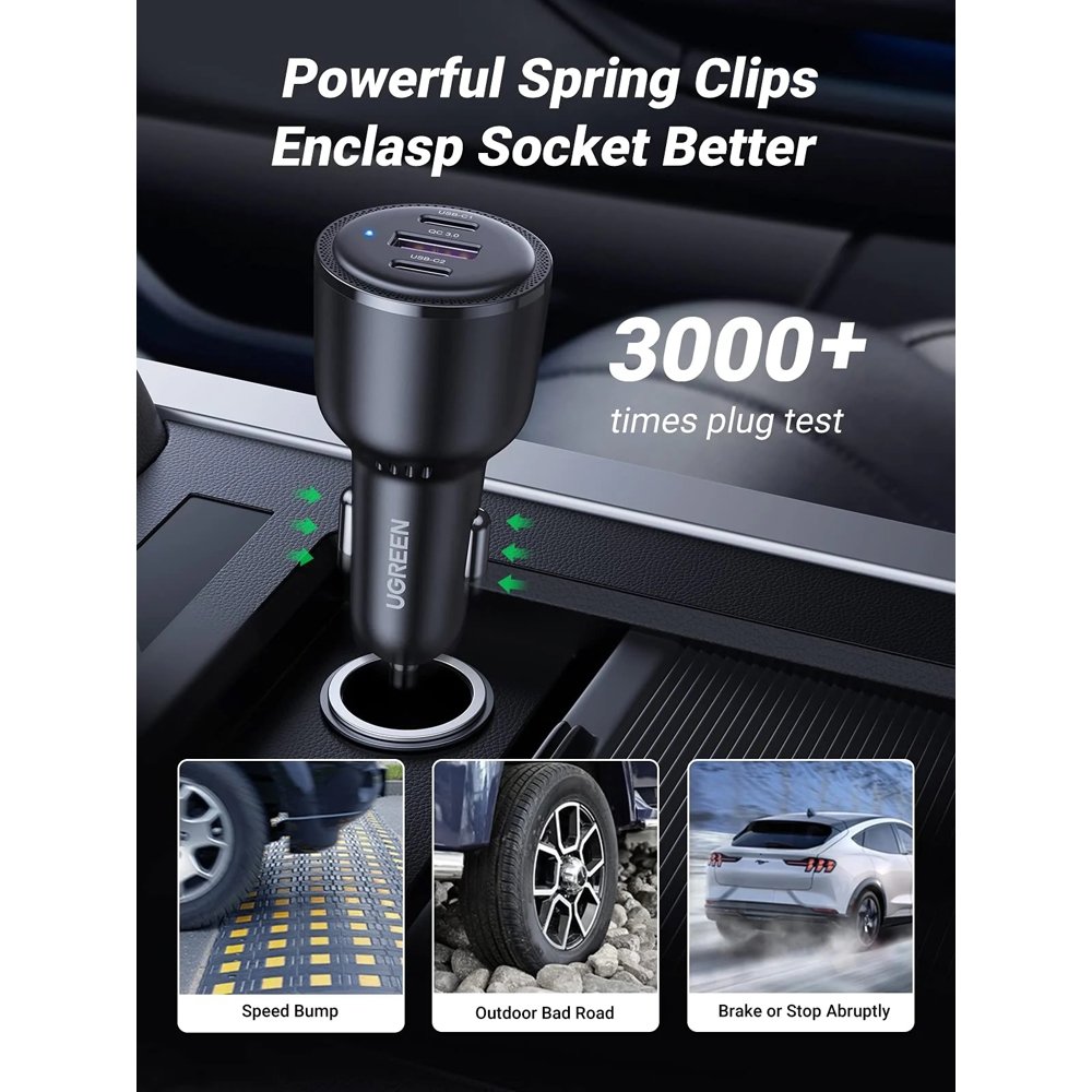 მანქანის დამტენი UGREEN CD239 (20467), 69W, USB, 2xUSB-C, Black