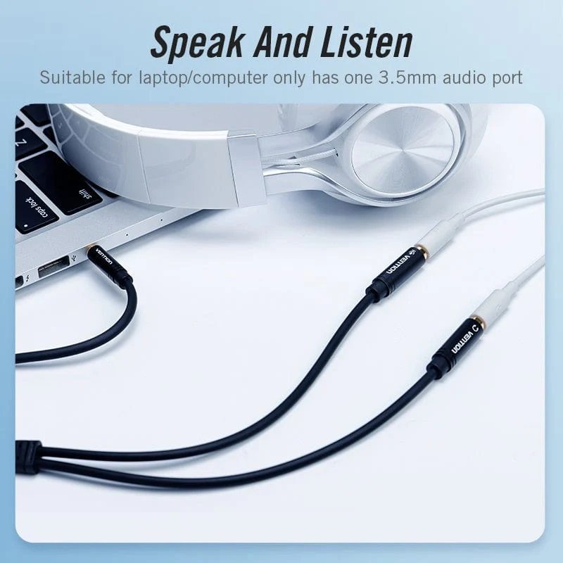 VENTION BBVBY 4 Pole 3.5mm Male to 2*3.5mm Female Stereo Splitter Cable 0.3M Black Metal Type