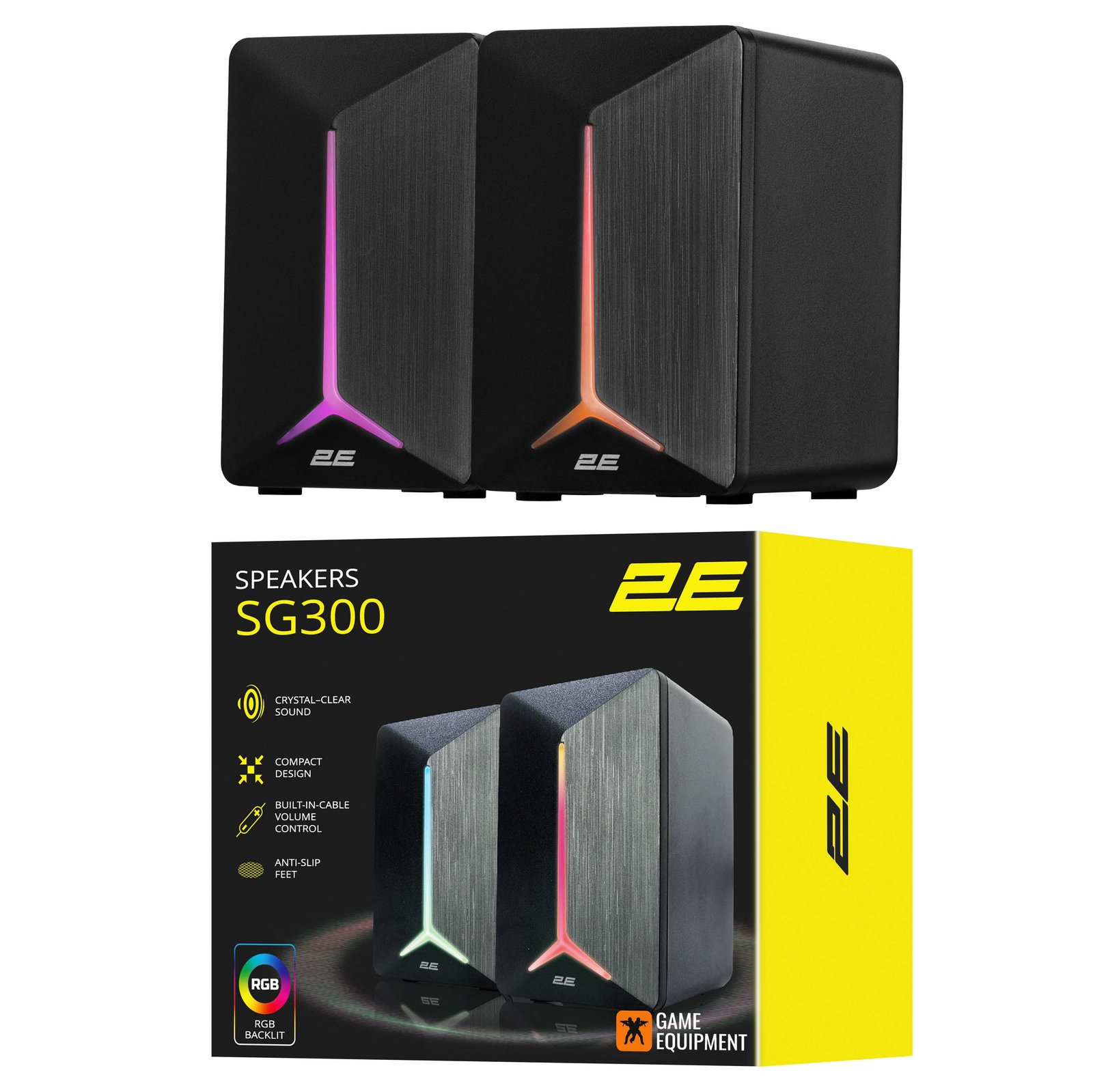 2E GAMING Speakers SG300, 2.0, 3.5mm, RGB, black