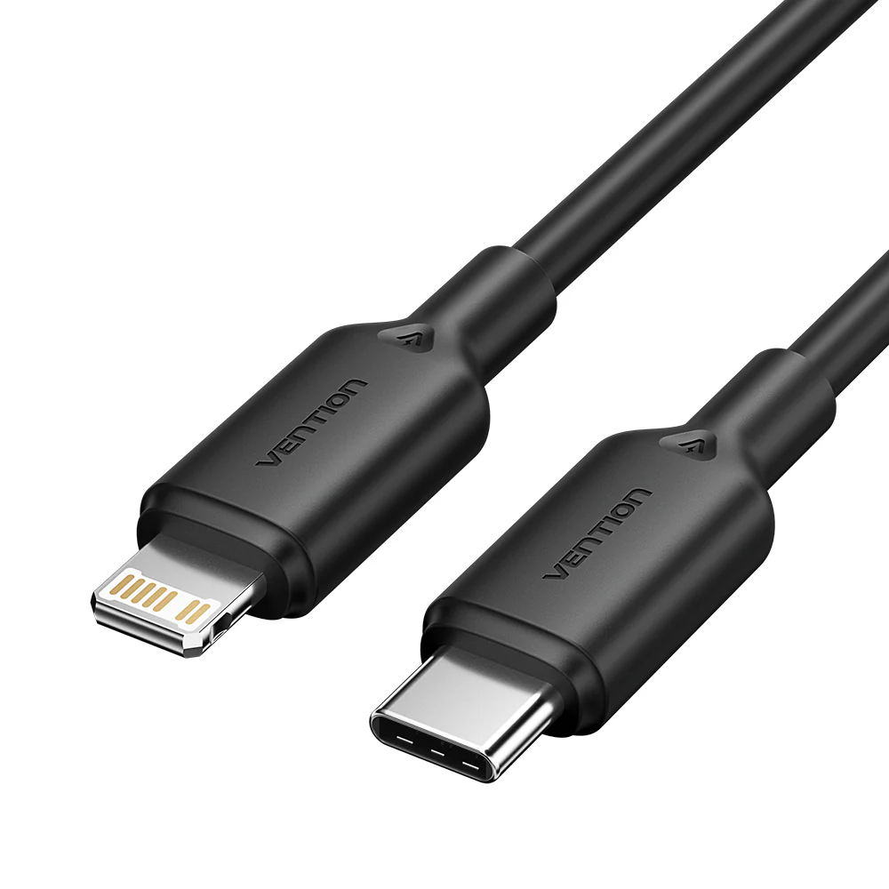 LALBF VENTION USB 2.0 Type-C Male to Lightning Male 3A Cable 1M Black Aluminum Alloy Type 6922794783560