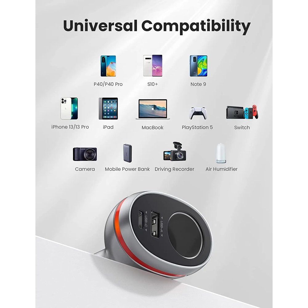 მანქანის დამტენი UGREEN CD204 (60712), 84W, USB, Type C, Grey