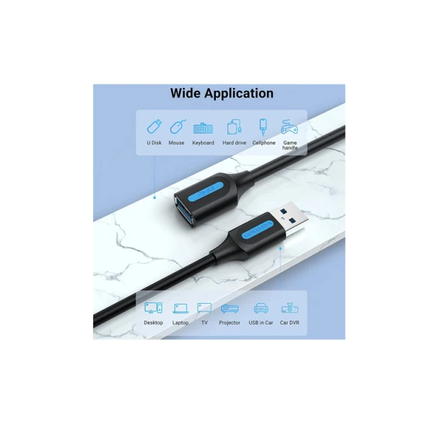 VENTION CBHBH USB 3.0 A Male to A Female Extension Cable 2M black PVC Type