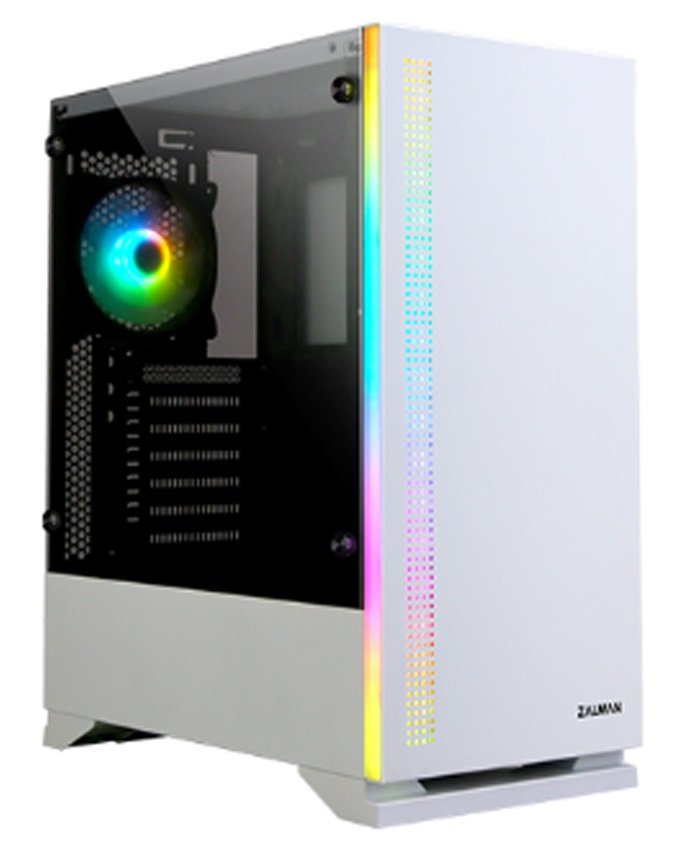 Zalman PC case S5 without PSU, 1xUSB3.0, 2xUSB2.0, 1x120mm, 1x120mm RGB, VGA 340mm, LCS ready, TG Side Window, ATX, white