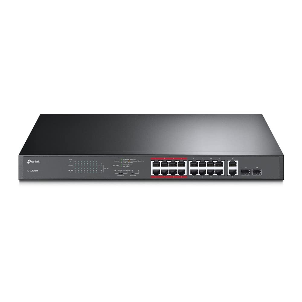 TL-SL1218MP, TP-LINK, 16-Port 10/100Mbps+2-Port Gigabit Rackmount Switch with 16-Port PoE+