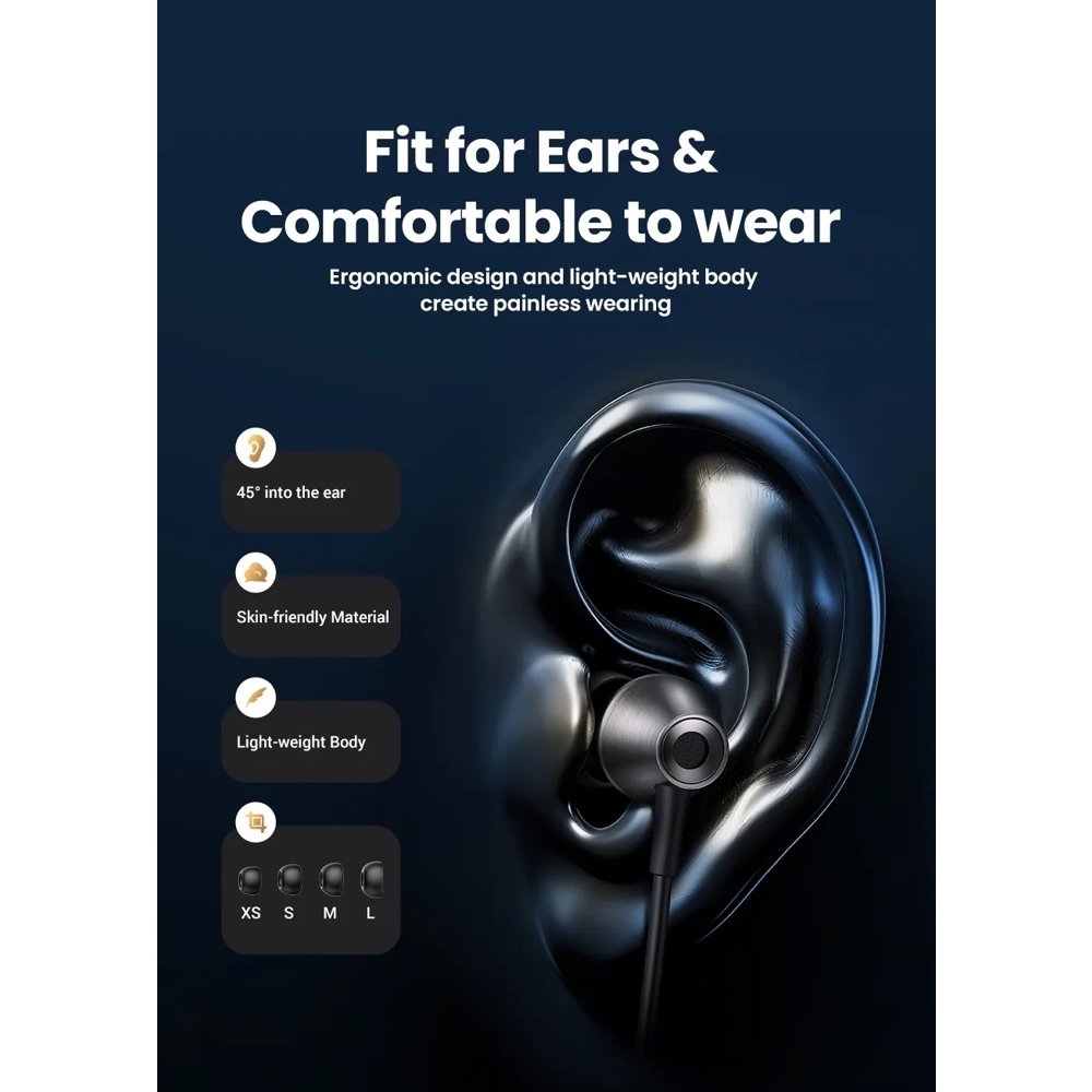 ყურსასმენი UGREEN EP105 (35754), In-Ear Headphones, Wired, Type-C, Black