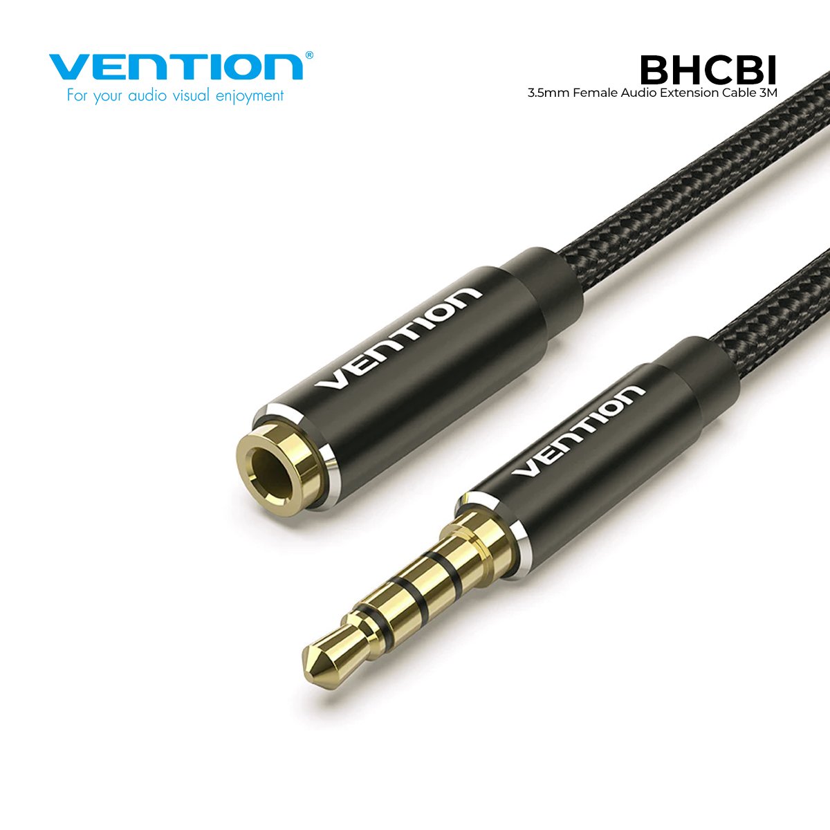 VENTION BHCBI Cotton Braided TRRS 3.5mm Male to 3.5mm Female Audio Extension Cable 3M Black Aluminum Alloy Type