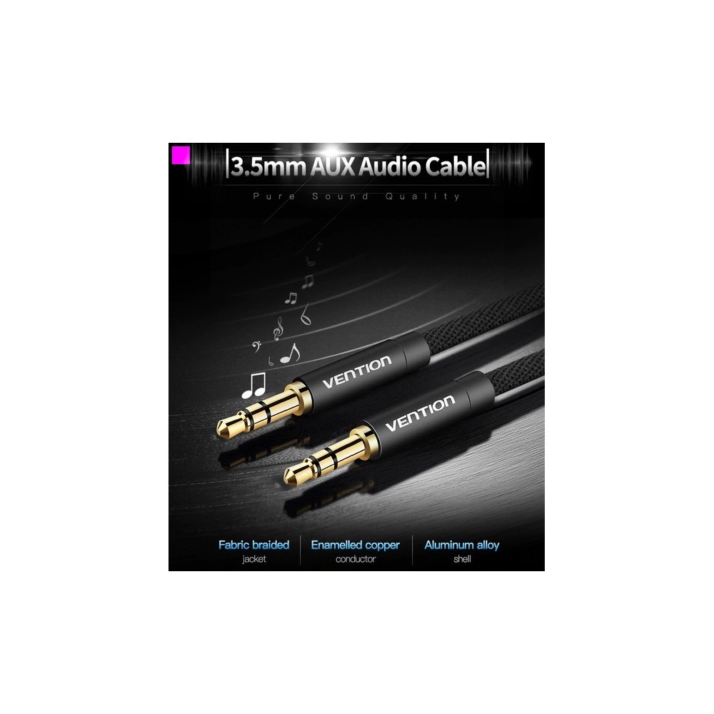 VENTION P350AC500-B-M Cotton Braided 3.5mm Male to Male Audio Cable 5M Black Metal Type