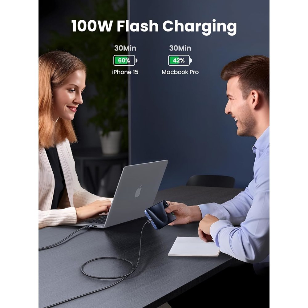 USB კაბელი UGREEN L512 (35985), 100W, Type-C to Type-C PD Fast Charging Cable, 0.5m, Space Gray