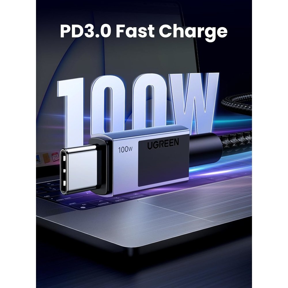 USB კაბელი UGREEN L512 (35985), 100W, Type-C to Type-C PD Fast Charging Cable, 0.5m, Space Gray