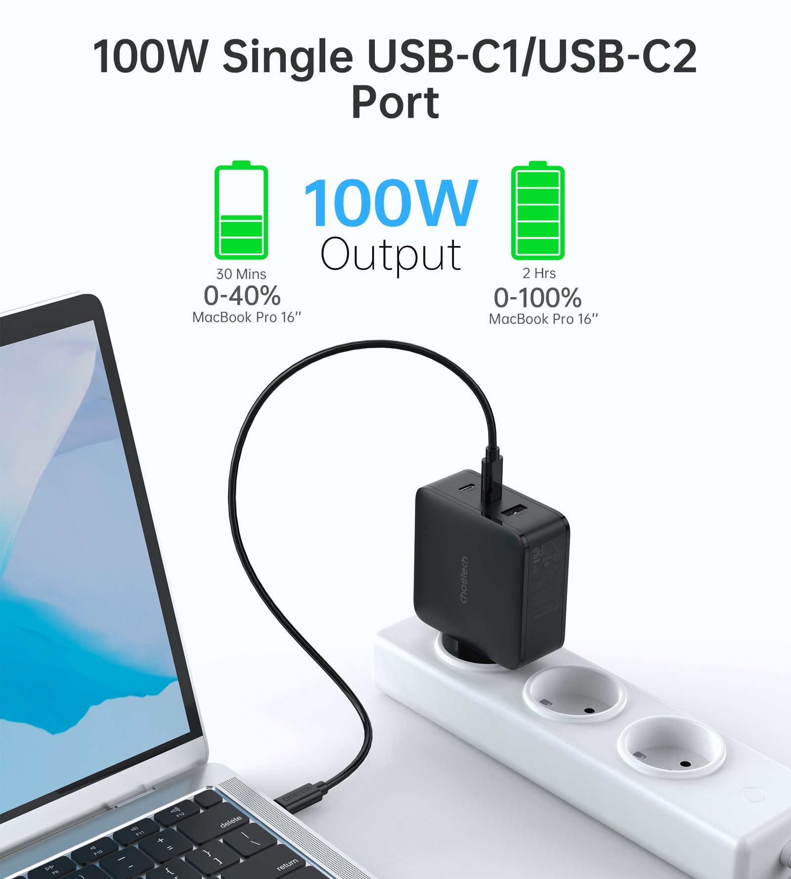 Choetech PD8005 100W GAN Dual C+Single A Charger
