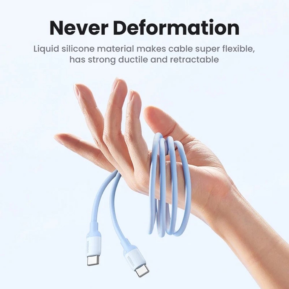 USB კაბელი UGREEN US563 (45180), 60W, Type-C to Type-C PD Fast Charging Silicone Cable, 1m, Purple