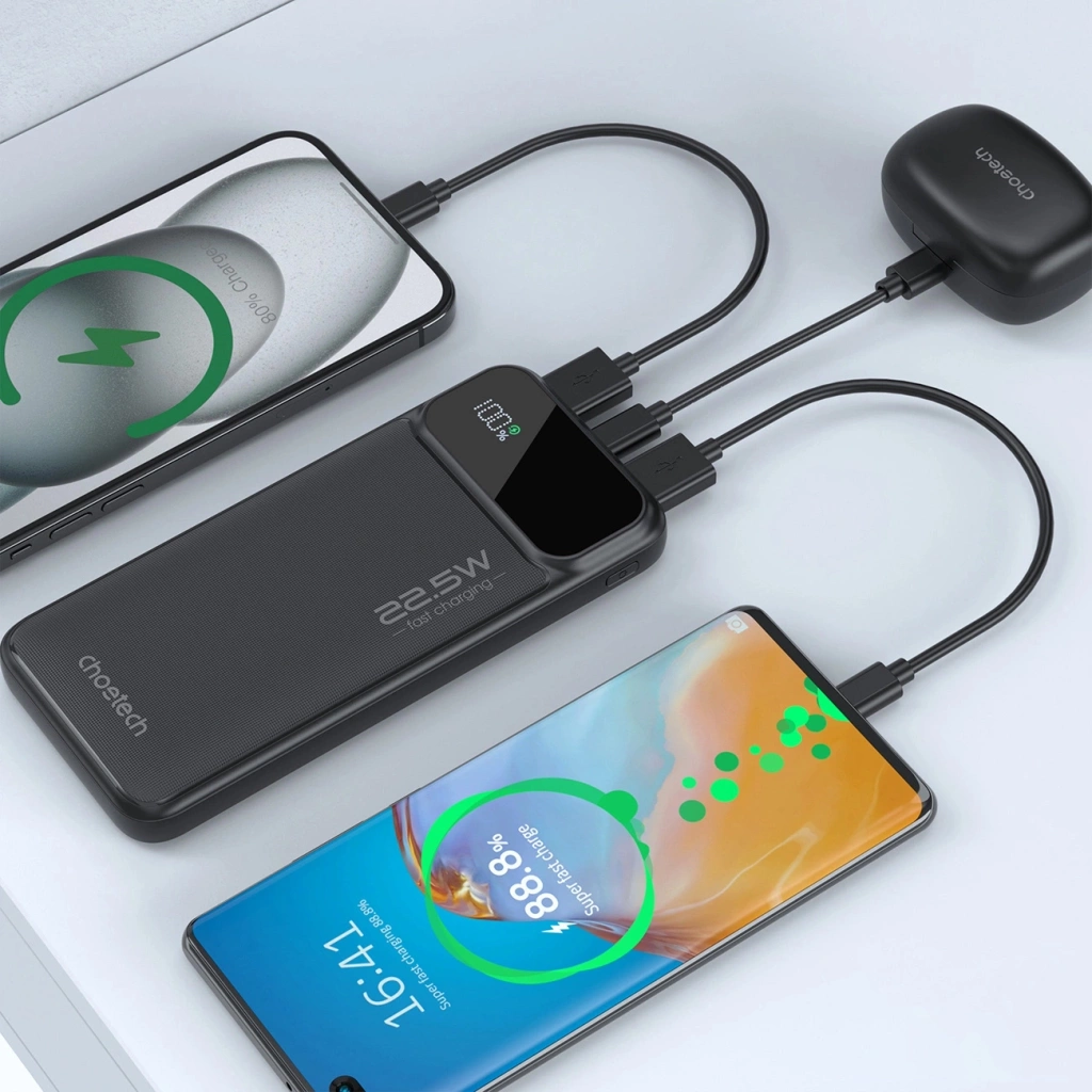 Choetech B729 PD22.5W Dual USB-A+Type-C Power bank 20000mAh Digital Screen