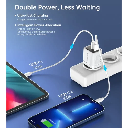 Choetech PD6051 35W GAN Display Wall Charger White