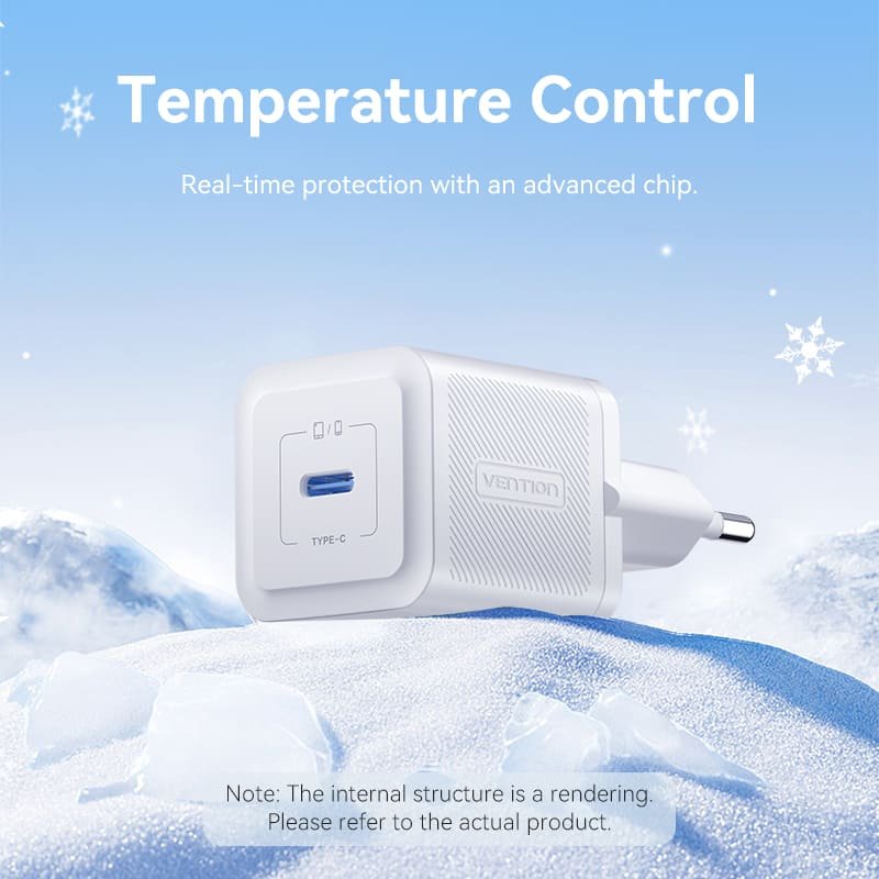 VENTION TZ-FEPW0-EU-01 1-Port USB-C GaN Charger (20W) with USB-C to USB-C Cable (1M) EU-Plug White