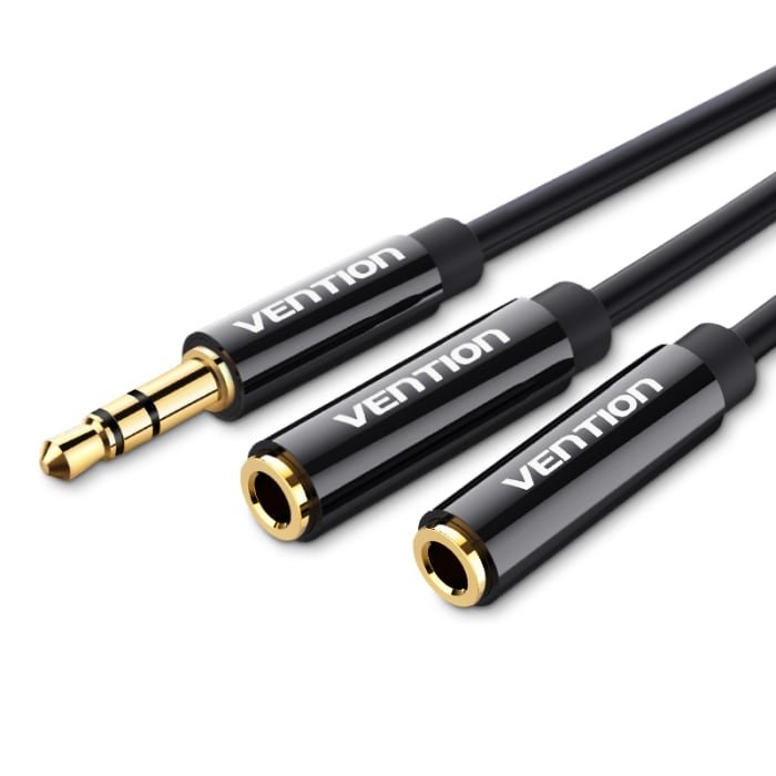 VENTION BBSBY 3.5mm Male to 2*3.5mm Female Stereo Splitter Cable 0.3M Black ABS Type
