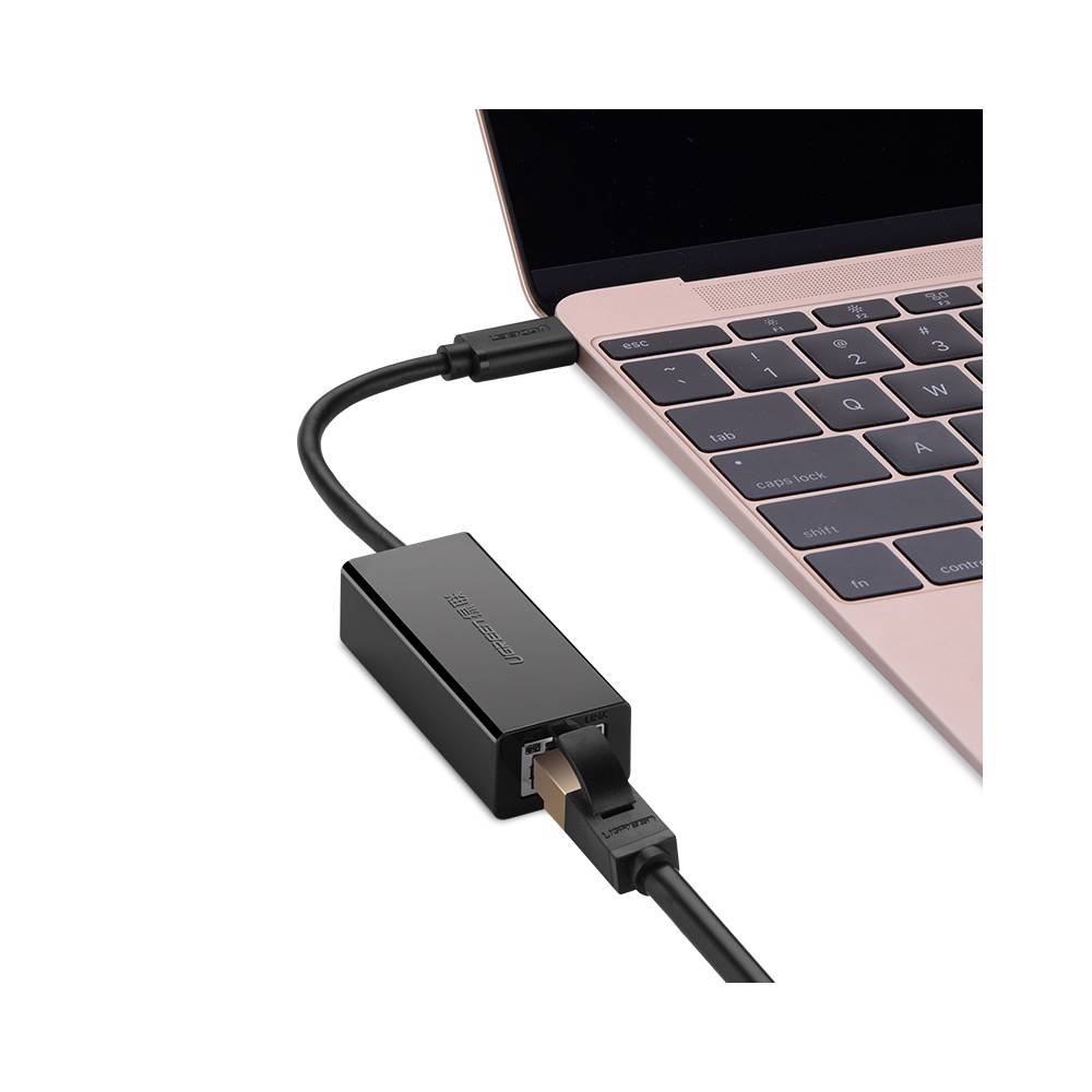 ლან ადაპტერი UGREEN 30287 USB 2.0 Type C 10/100Mbps Ethernet Adapter 110mm (Black)