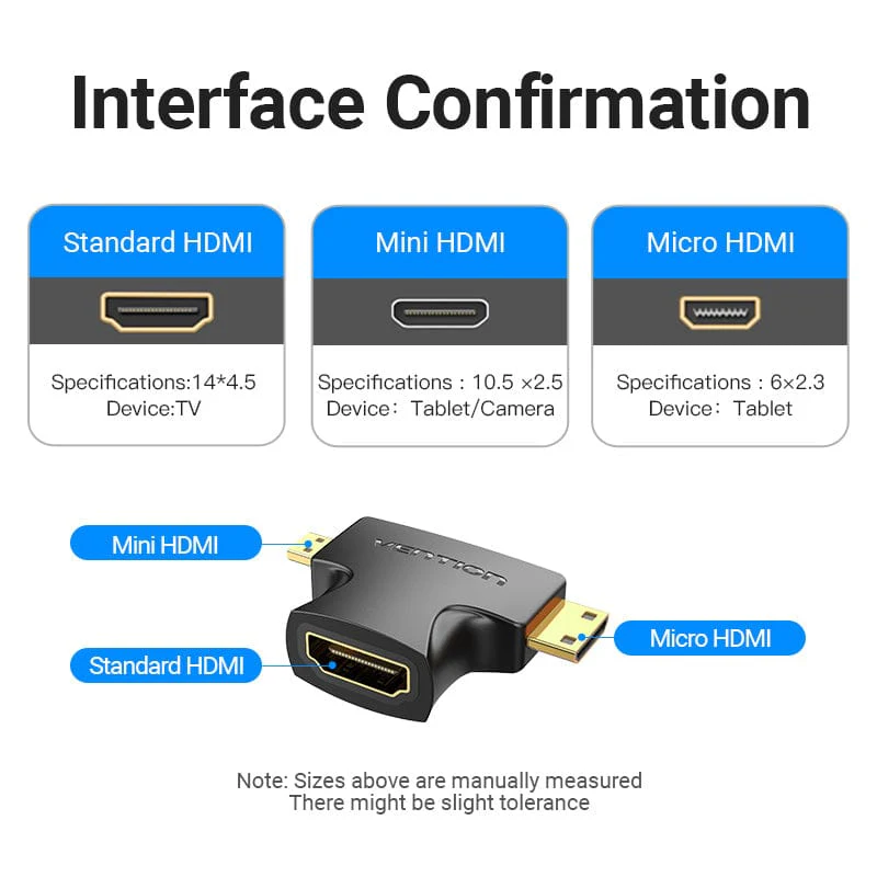 VENTION AG6922794748064FB0 2 in 1 Mini HDMI and Micro HDMI Male to HDMI Female Adapter Black