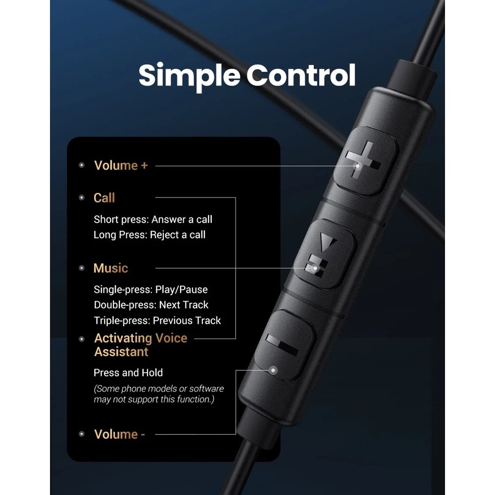 ყურსასმენი UGREEN EP105 (35754), In-Ear Headphones, Wired, Type-C, Black