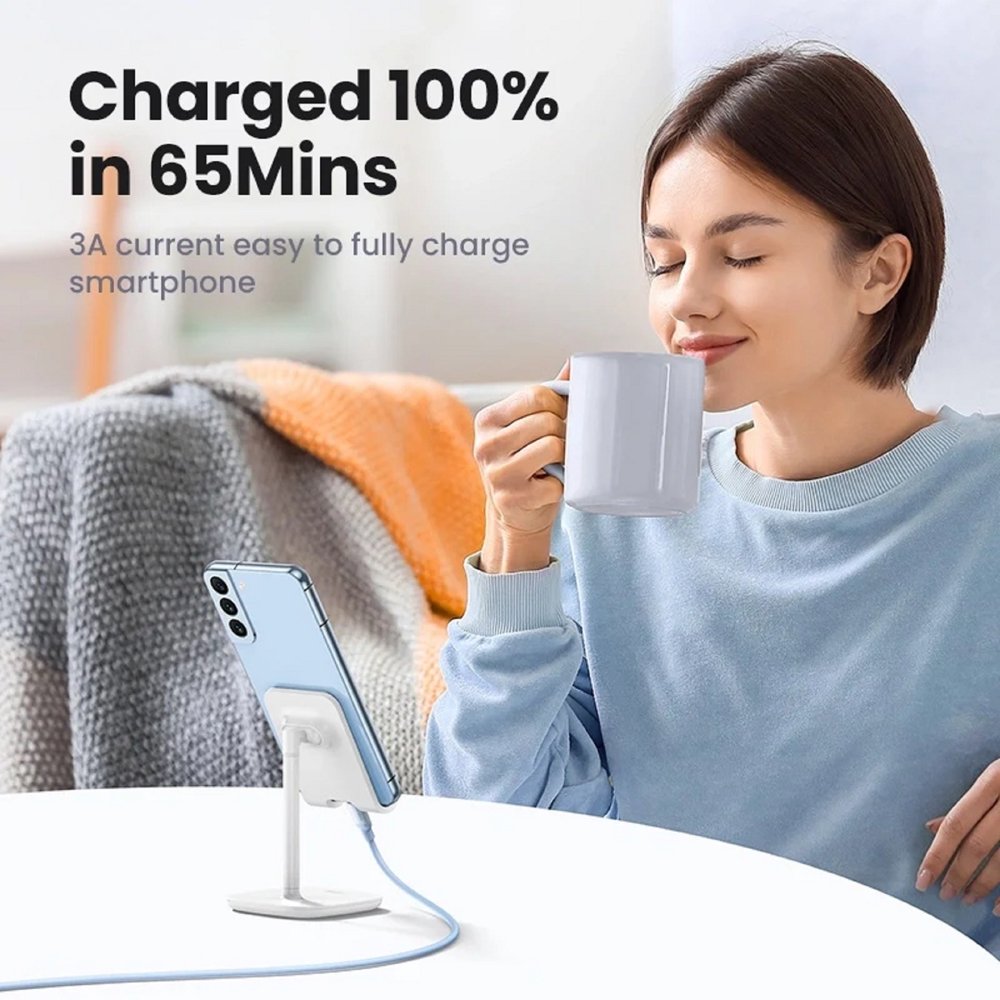 USB კაბელი UGREEN US563 (45180), 60W, Type-C to Type-C PD Fast Charging Silicone Cable, 1m, Purple