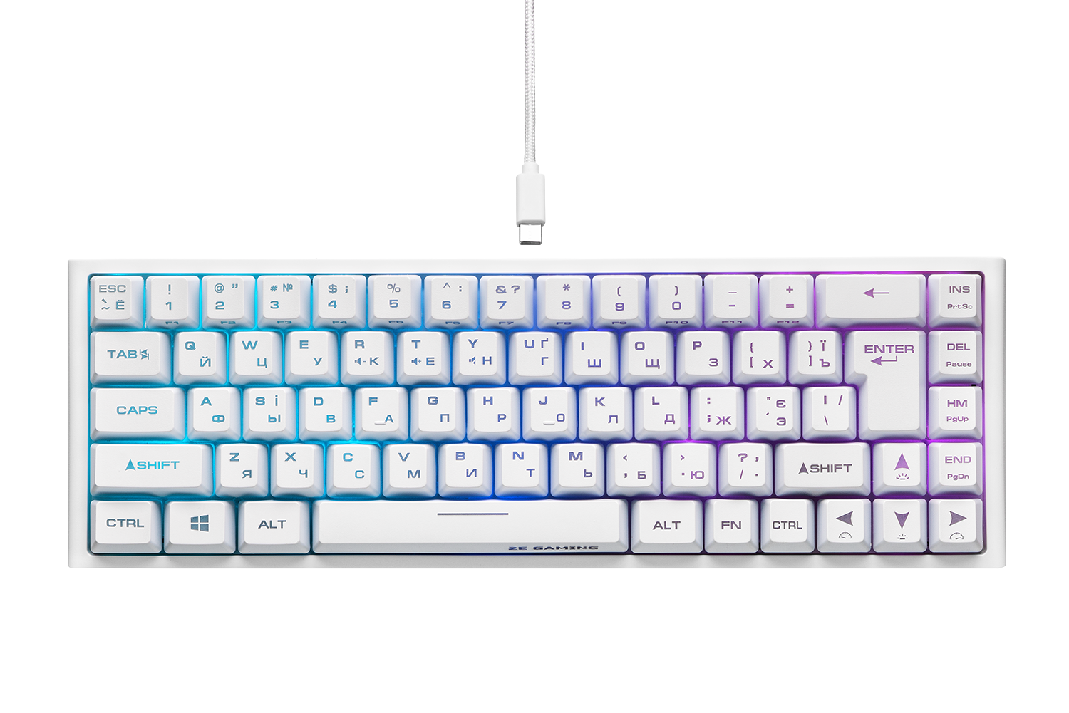 2E GAMING Membrane keyboard KG360 68key, USB-A/WL, EN/UA/RU, RGB, white