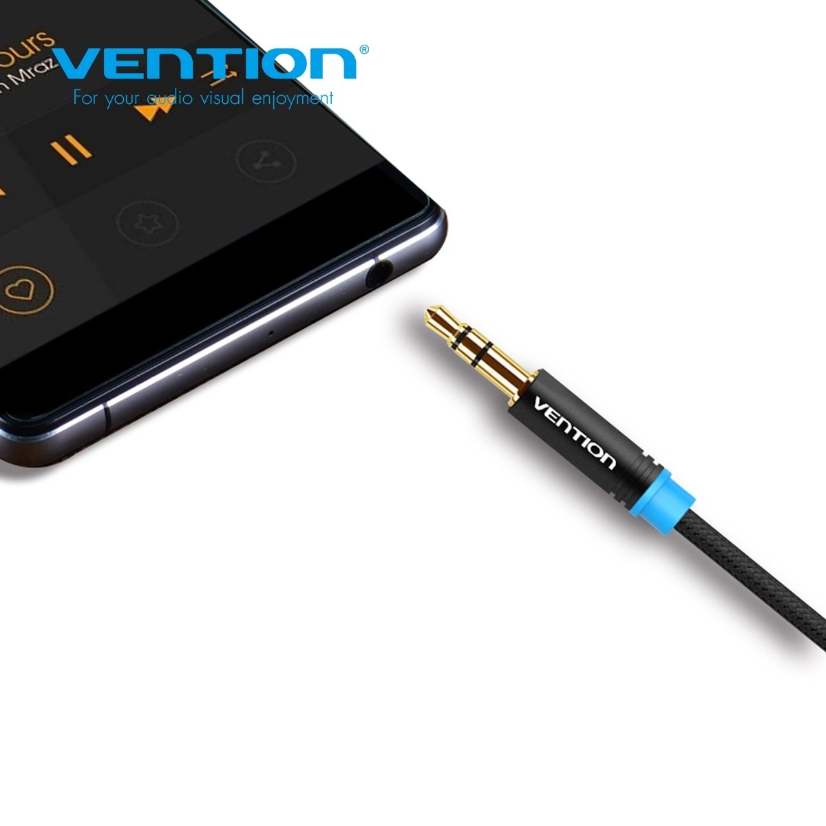 VENTION P350AC150-B-M Cotton Braided 3.5mm Male to Male Audio Cable1.5M Black Metal Type