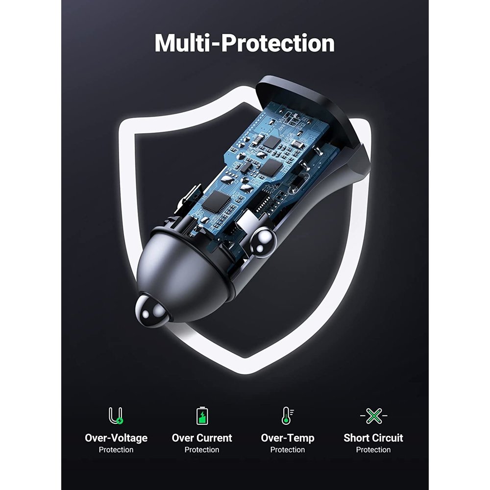 მანქანის დამტენი UGREEN CD130 (40858), 30W, USB, USB-C, Type-c, Space Gray