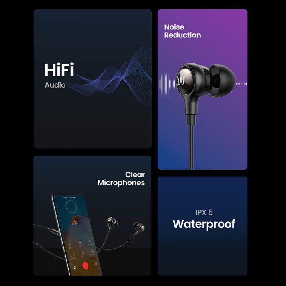 ყურსასმენი UGREEN EP103 (30638), In-Ear Headphones, Wired, Type-C, Black