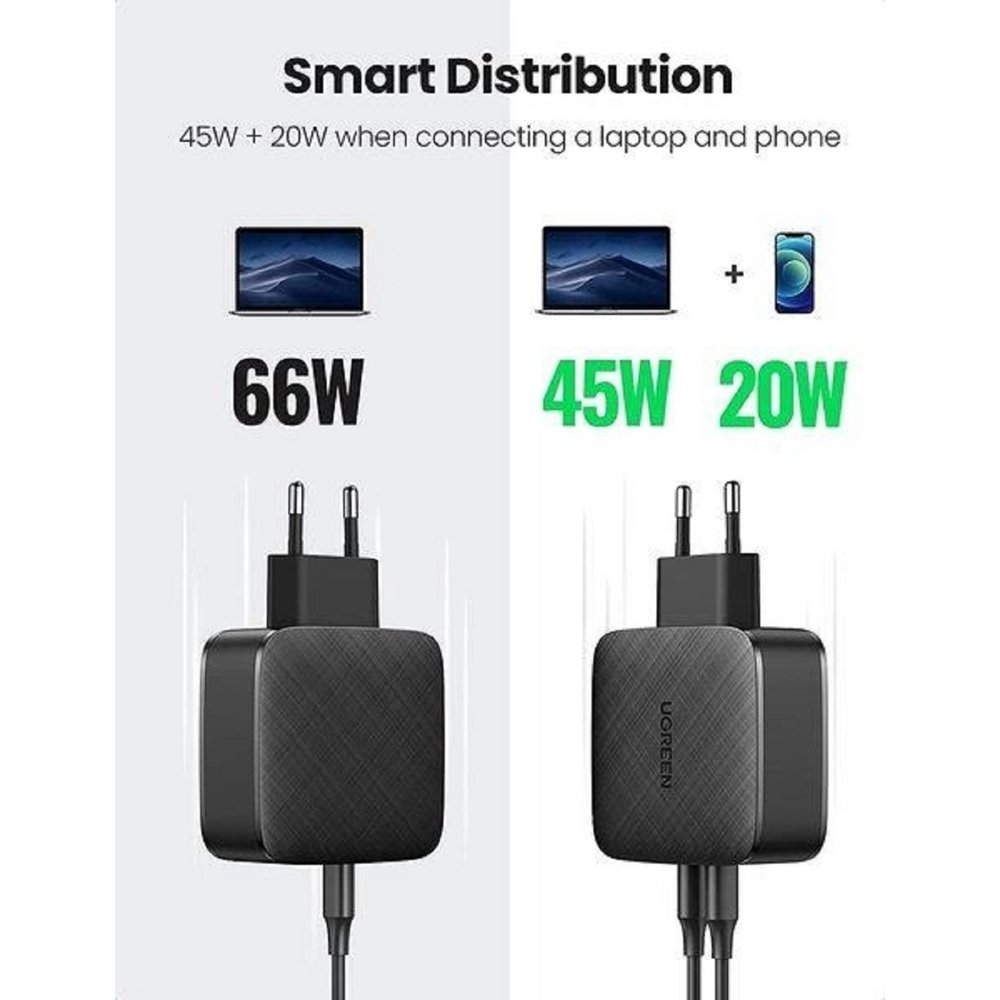 დამტენი UGREEN CD216 (70867), 66W, USB-C, Black