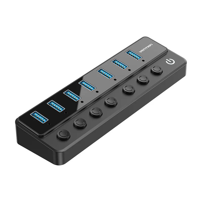 VENTION CHXB0-EU USB B 3.0 to USB 3.0 x7 Hub with Individual Power Switches and DC 5.5mm Power Adapter EU-Plug Black