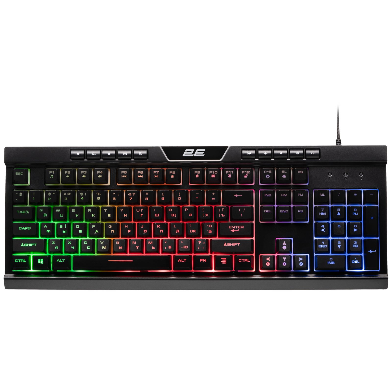 2E GAMING Membrane keyboard KG300 114key, USB-A, EN/RU, LED, black
