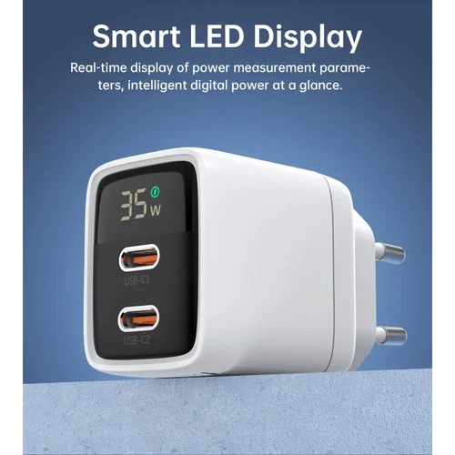 Choetech PD6051 35W GAN Display Wall Charger White