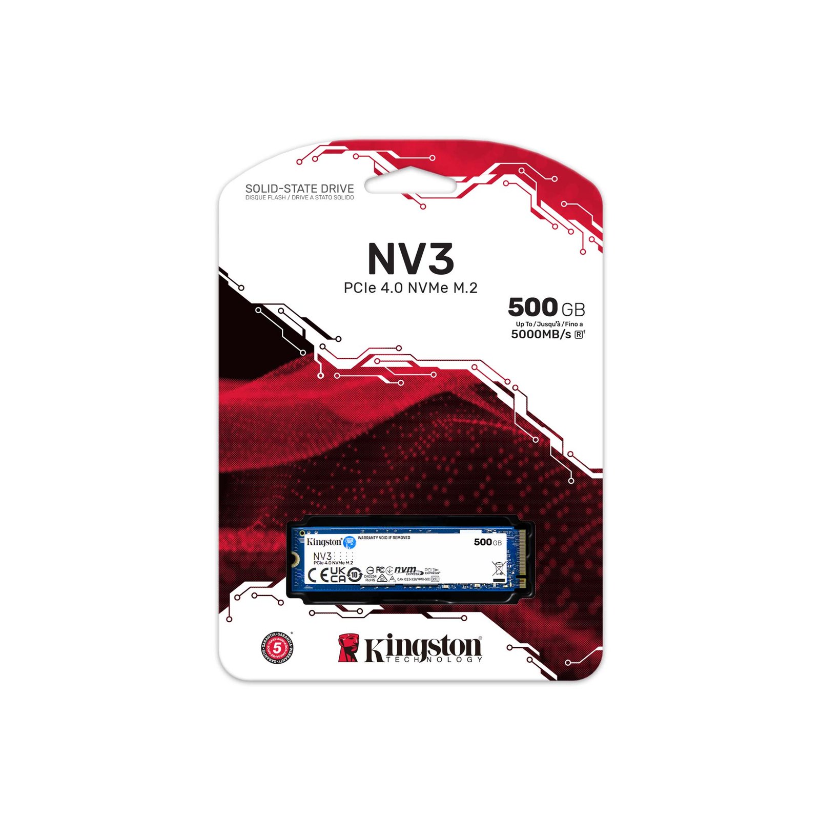 SNV3S/500G Kingston SSD 500G NV3 M.2 2280 PCIe 4.0 NVMe SSD  Up to 5,000MB/s read, 3,000MB/s write