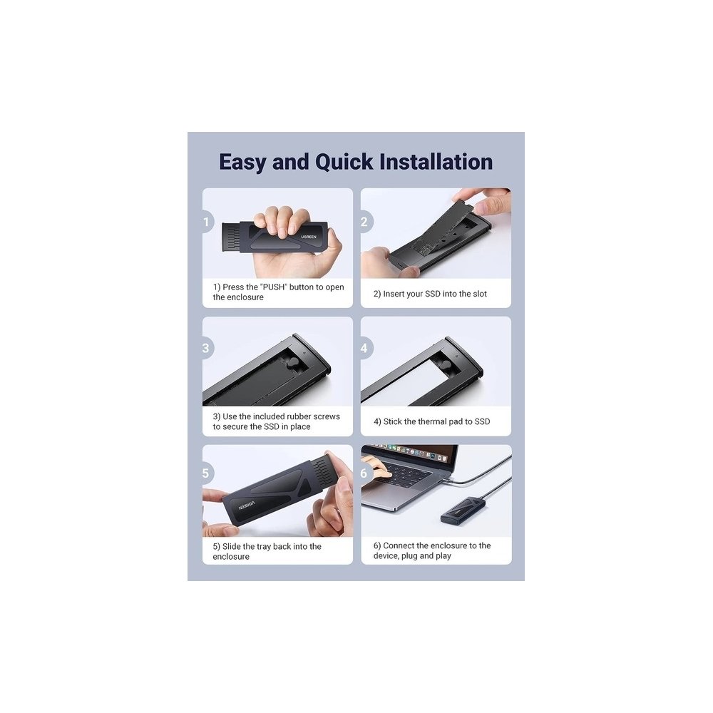 მყარი დისკის ქეისი UGREEN CM578(15512), M.2 NVMe SSD Enclosure Adapter, Grey