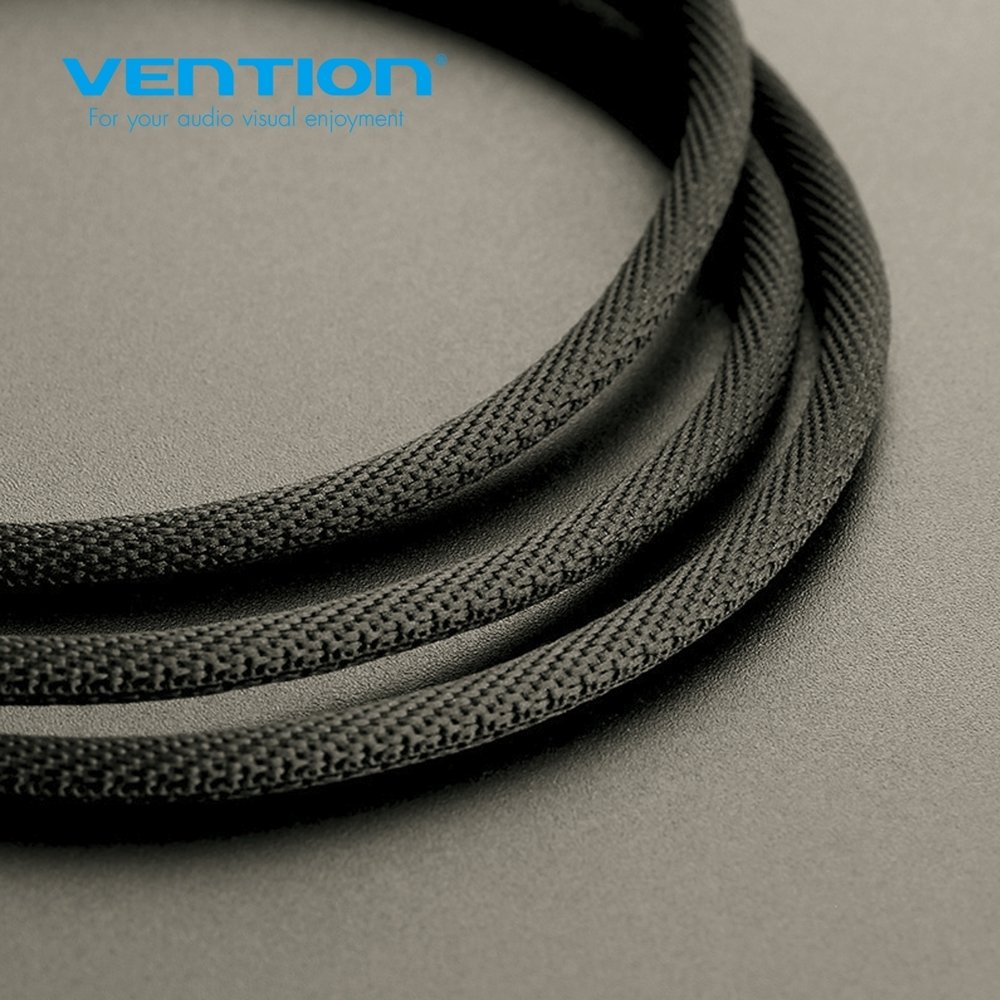 VENTION BBMBY Fabric Braided 4 Pole 3.5mm Male to 2*3.5mm Female Stereo Splitter Cable 0.3M Black Metal Type