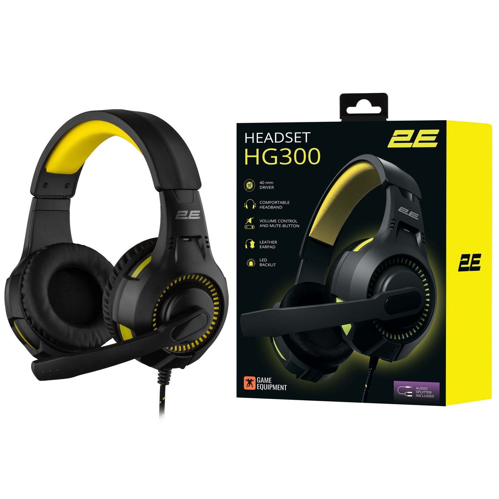 2E GAMING Headset HG300, mini-jack/dual 3.5mm, LED, 2m, black