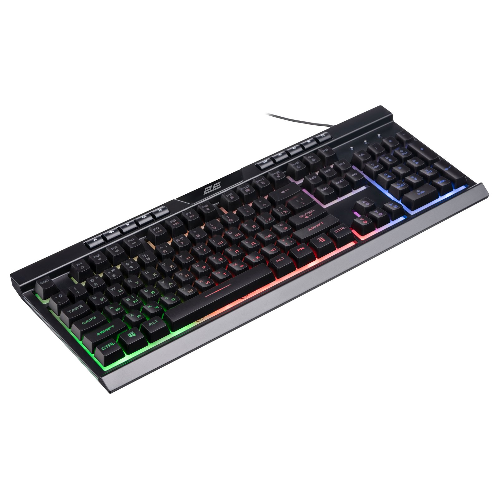 2E GAMING Membrane keyboard KG300 114key, USB-A, EN/RU, LED, black