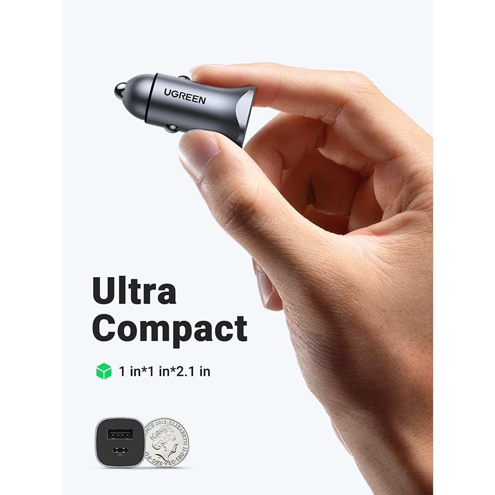 მანქანის დამტენი UGREEN CD130 (40858), 30W, USB, USB-C, Type-c, Space Gray