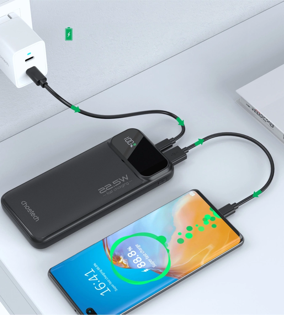 Choetech B729 PD22.5W Dual USB-A+Type-C Power bank 20000mAh Digital Screen