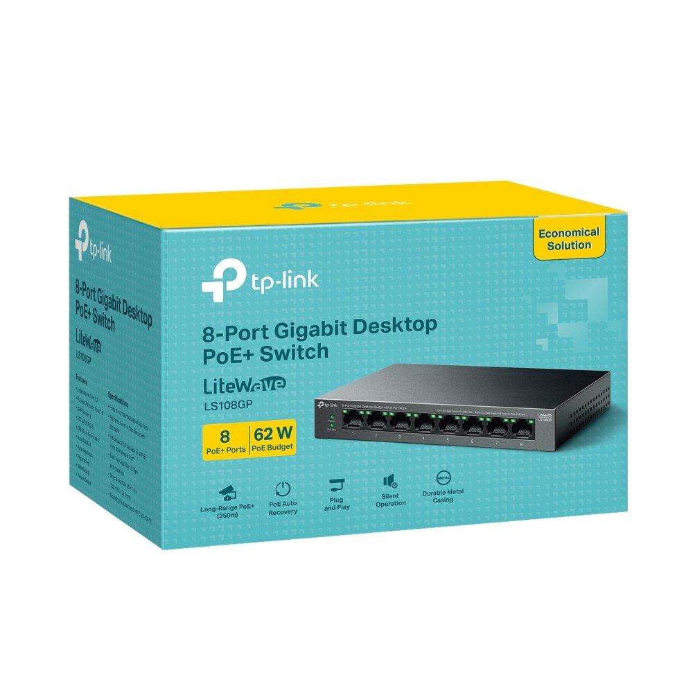 ქსელის გამანაწილებელი LS108GP, TP-Link, 8-Port Gigabit Desktop Switch with 8-Port PoE+