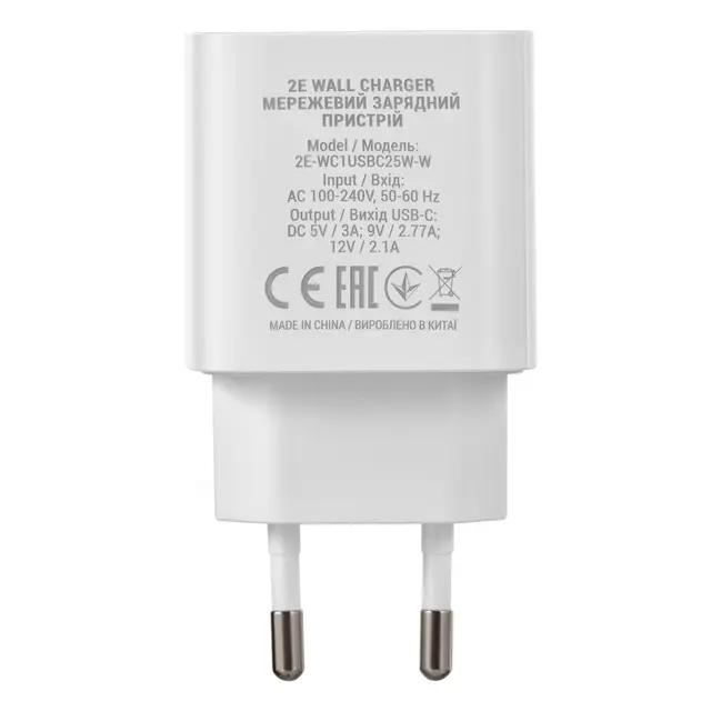 2E Wall Charger 25W USB-C PD, white