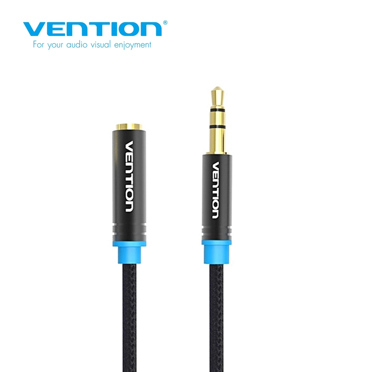 VENTION VAB-B06-B300-M Cotton Braided 3.5mm Audio Extension Cable 3M Black Metal Type