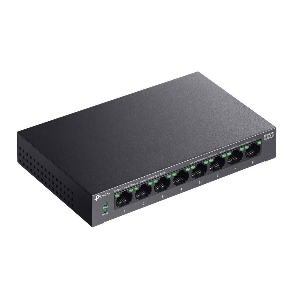 ქსელის გამანაწილებელი LS108GP, TP-Link, 8-Port Gigabit Desktop Switch with 8-Port PoE+