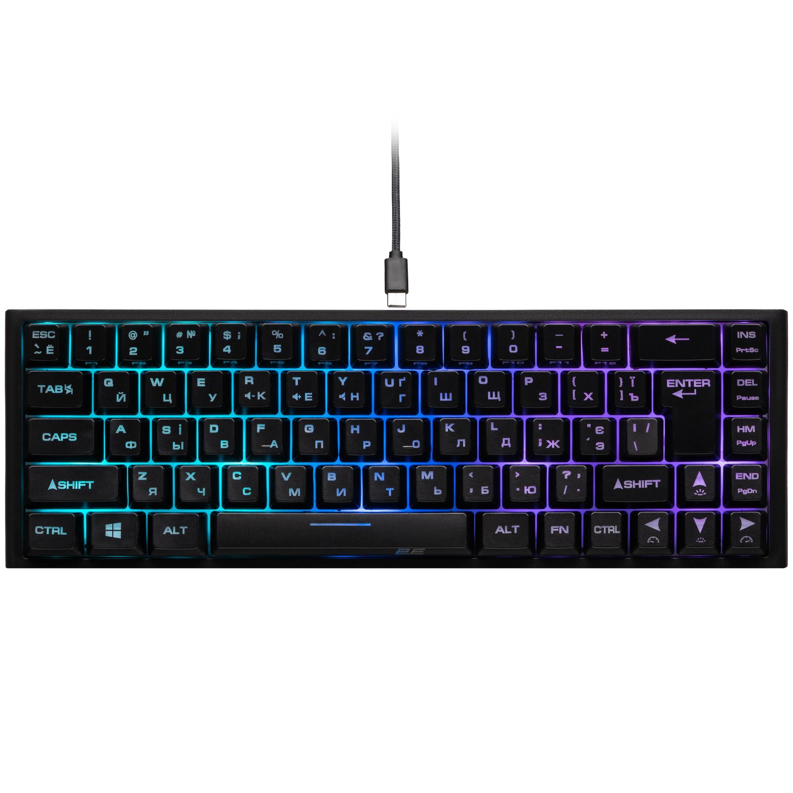 2E GAMING Membrane keyboard KG350 68key, USB-A, EN/UA/RU, RGB, black
