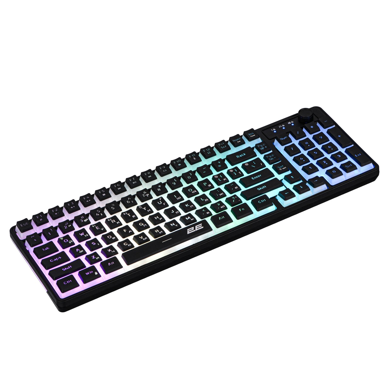 2E GAMING Membrane keyboard KG390 100key, USB-A/WL/BT, EN/UA, RGB, black