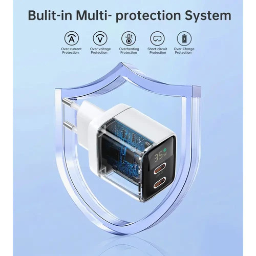 Choetech PD6051 35W GAN Display Wall Charger White
