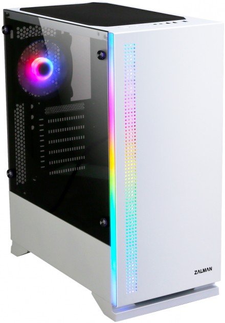 Zalman PC case S5 without PSU, 1xUSB3.0, 2xUSB2.0, 1x120mm, 1x120mm RGB, VGA 340mm, LCS ready, TG Side Window, ATX, white