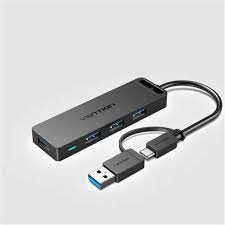 VENTION CHTBB 4-Port USB 3.0 Hub with USB-C & USB 3.0 2-in-1 Interface and Power Supply 0.15M ABS Type