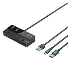 VENTION CHWBF USB 3.0 to USB 3.0 x4+USB C Hub With Individual Power Switches 1M Black