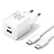 VENTION TZ-FEQW0-EU-01 2-Port USB (C + A) GaN Charger (30W/30W) with USB-C to USB-C Cable (1M) EU-Plug White
